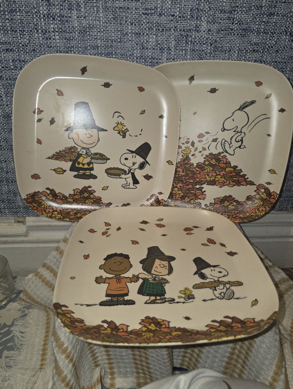 Peanuts Thanksgiving Pilgrim Square Salad Plates - Set of 3